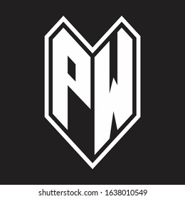 PM Logo monogram with emblem line style isolated on black background
