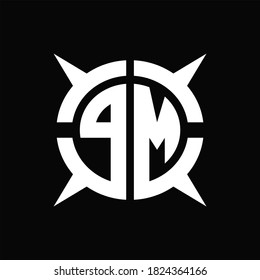 PM Logo monogram with four pieces circle slice design template on Black Background