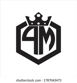 PM Logo monogram rounded by hexagon shape with crown design template on white background