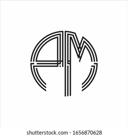 PM Logo monogram triple ribbon style line design template isolated on white background