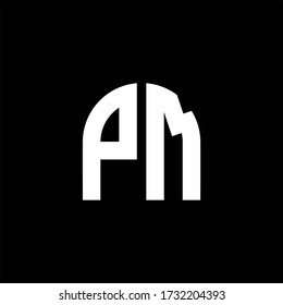PM monogram logo with curve shape design template isolated on black background