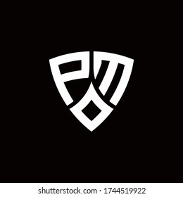 PM monogram logo with modern shield style design template isolated on black background
