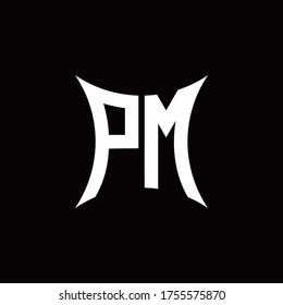 PM monogram logo with sharped shape design template isolated on black background