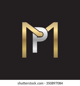 PM MP initial company square M shape silver gold logo black background