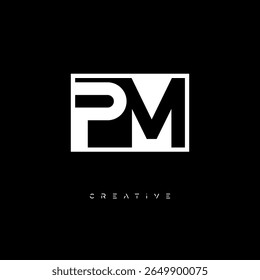 Monograma de espaço negativo PM - Logotipo de marca de letra preto e branco minimalista para branding criativo, identidade de moda e conceitos de design moderno
