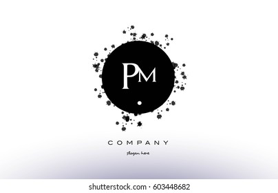 pm p l  black white circle grunge splash vintage retro alphabet company logo design vector icon template