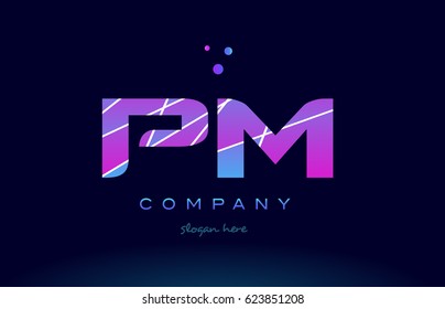 pm p l  creative color blue background pink purple magenta alphabet letter company logo vector icon