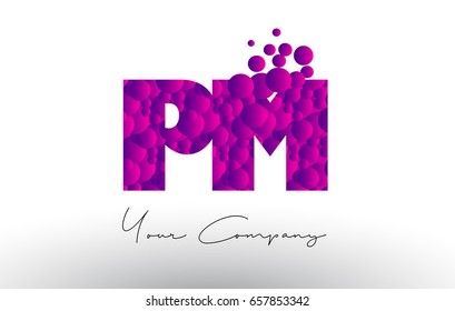 PM P L Dots Letter Logo with Purple Pink Magenta Bubbles Texture Vector.