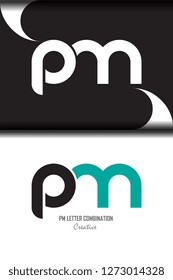 pm p m circle lowercase design of alphabet letter combination with infinity suitable as a logo for a company or business - Vector