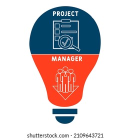 PM - Project Manager acronym. business concept background. vector illustration concept with keywords and icons. lettering illustration with icons for web banner, flyer, landing pag