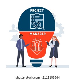 PM - Project Manager acronym. business concept background. vector illustration concept with keywords and icons. lettering illustration with icons for web banner, flyer, landing pag