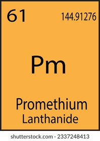 Pm, Promethium element vector icon, periodic table element. Vector illustration. Isolated on white background.