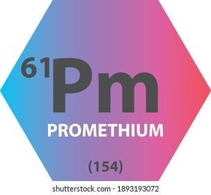 Pm Promethium Lanthanide Chemical Element Periodic Table. Hexagon vector illustration, colorful clean style Icon with molar mass and atomic number for Lab, science or chemistry education.