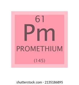 Pm Promethium Lanthanide Chemical Element Periodic Table. Simple flat square vector illustration, simple clean style Icon with molar mass and atomic number for Lab, science or chemistry education.