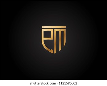 PM shield shape Letter Design in gold color
