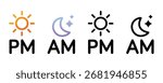 AM and PM Time Icons Sun and Moon Vector Set 