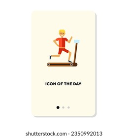PMan running on treadmill flat icon. Vertical sign or vector illustration of person exercising at home or gym. Sports, fitness, health concept for web design and apps