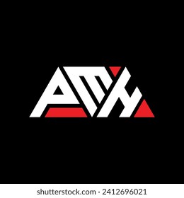 Diseño del logotipo de la letra triangular PMH con forma triangular. Monograma de diseño del logotipo del triángulo PMH. Plantilla de logotipo vectorial de triángulo PMH con color rojo. Logo triangular PMH Diseño sencillo, elegante y lujoso.