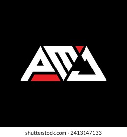 PMJ triangle letter logo design with triangle shape. PMJ triangle logo design monogram. PMJ triangle vector logo template with red color. PMJ triangular logo Simple, Elegant, and Luxurious design.