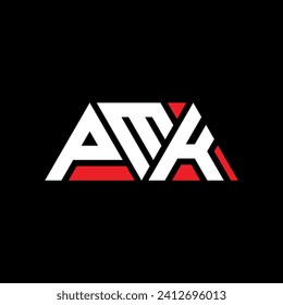 PMK triangle letter logo design with triangle shape. PMK triangle logo design monogram. PMK triangle vector logo template with red color. PMK triangular logo Simple, Elegant, and Luxurious design.