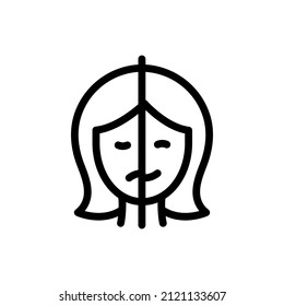 PMS Or Menopause Symptoms Concept. Mood Swing, Bipolar Disorder Outline Icon. Woman Suffering From Premenstrual Or Menopause Syndrome. Linear Style Vector Illustration On White Background