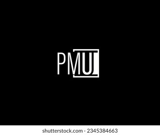 Logo y diseño gráfico de PMU, arte vectorial moderno y elegante e iconos aislados en fondo negro