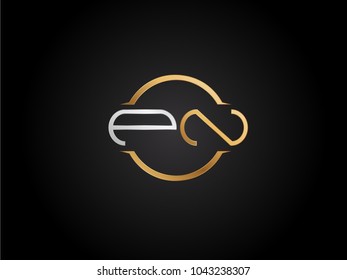 PN circle Shape Letter logo Design in silver gold color