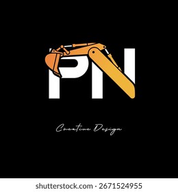 Logotipo de la construcción del brazo del excavador de PN - diseño atrevido de la marca de la letra del Industrial para el equipo pesado, marca del contratista e identidad moderna de la ingeniería	
