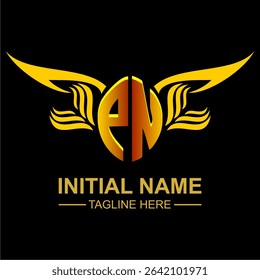 PN Golden Wing Emblem Logo with elegant gold wings, sleek and modern design. Ideal for branding, creative projects, luxury businesses, or artistic ventures.