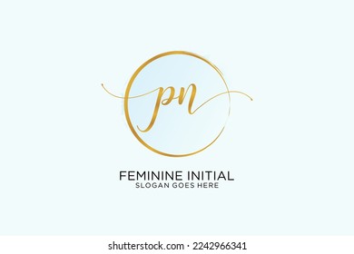 PN handwriting logo with circle template vector signature, wedding, fashion, floral and botanical with creative template.