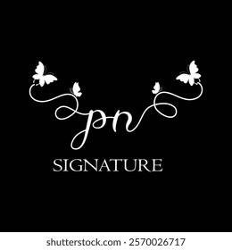 PN Handwritten initial letter, PN simple signature vector logo with butterfly shape variation, beauty, photography letter logo design. P N
