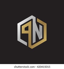 PN initial letters looping linked hexagon elegant logo golden silver black background