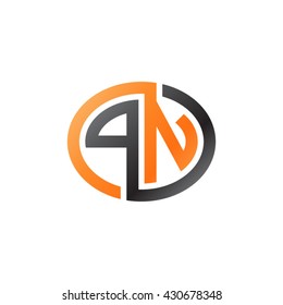 PN initial letters looping linked ellipse logo orange black