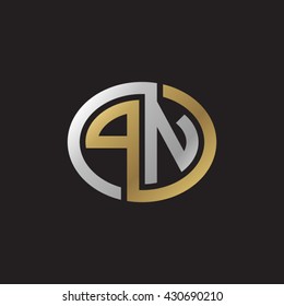 PN initial letters looping linked ellipse elegant logo golden silver black background