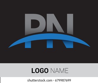 PN initial logo company name colored grey and blue swoosh design.