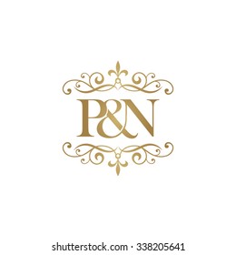 P&N Initial logo. Ornament ampersand monogram golden logo