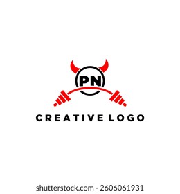 PN initial monogram for fitnes or gym logo with devil style design