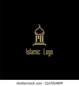 PN initial monogram for islamic logo with mosque icon design