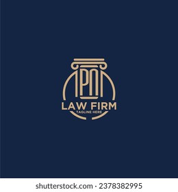 Monograma inicial de PN para bufete de abogados con línea de círculo creativo