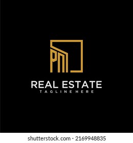 PN initial monogram logo for real estate design with creative square image