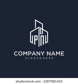 PN initial monogram logo for real estate with building style