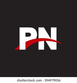 PN initial overlapping swoosh letter logo white red black background