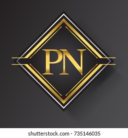 PN Letter logo in a square shape gold and silver colored geometric ornaments. Vector design template elements for your business or company identity.