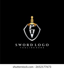 Monograma de luxo de carta PN para imagem de estilo escudo e espada