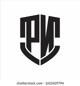 Monograma de logotipo PN con diseño de forma de escudo de emblema aislado sobre fondo blanco