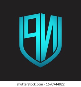 PN Logo monogram with emblem shield design isolated with blue colors on black background