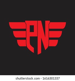 PN Logo monogram with emblem and wings element design template on red colors
