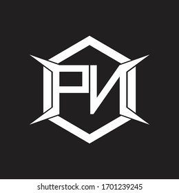 Monograma de logotipo PN con modelo hexagonal y de cuatro ejes