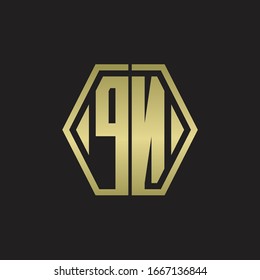 PN Logo monogram with hexagon line rounded design template with gold colors