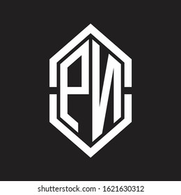 PN Logo monogram with hexagon shape and outline slice style with black and white